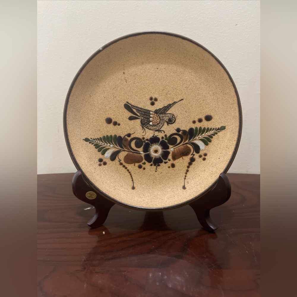Tonala Mexican Folk Art Pottery Plate Netzi  Flowers Signed Mexico